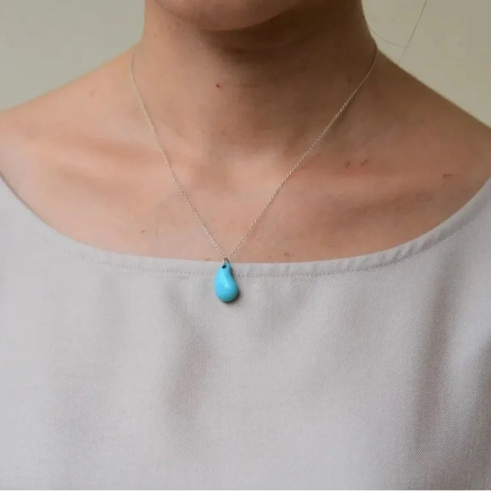 Tiffany & Co. Elsa Peretti Turquoise Teardrop Sterling Silver Necklace 16” - Picture 6 of 11